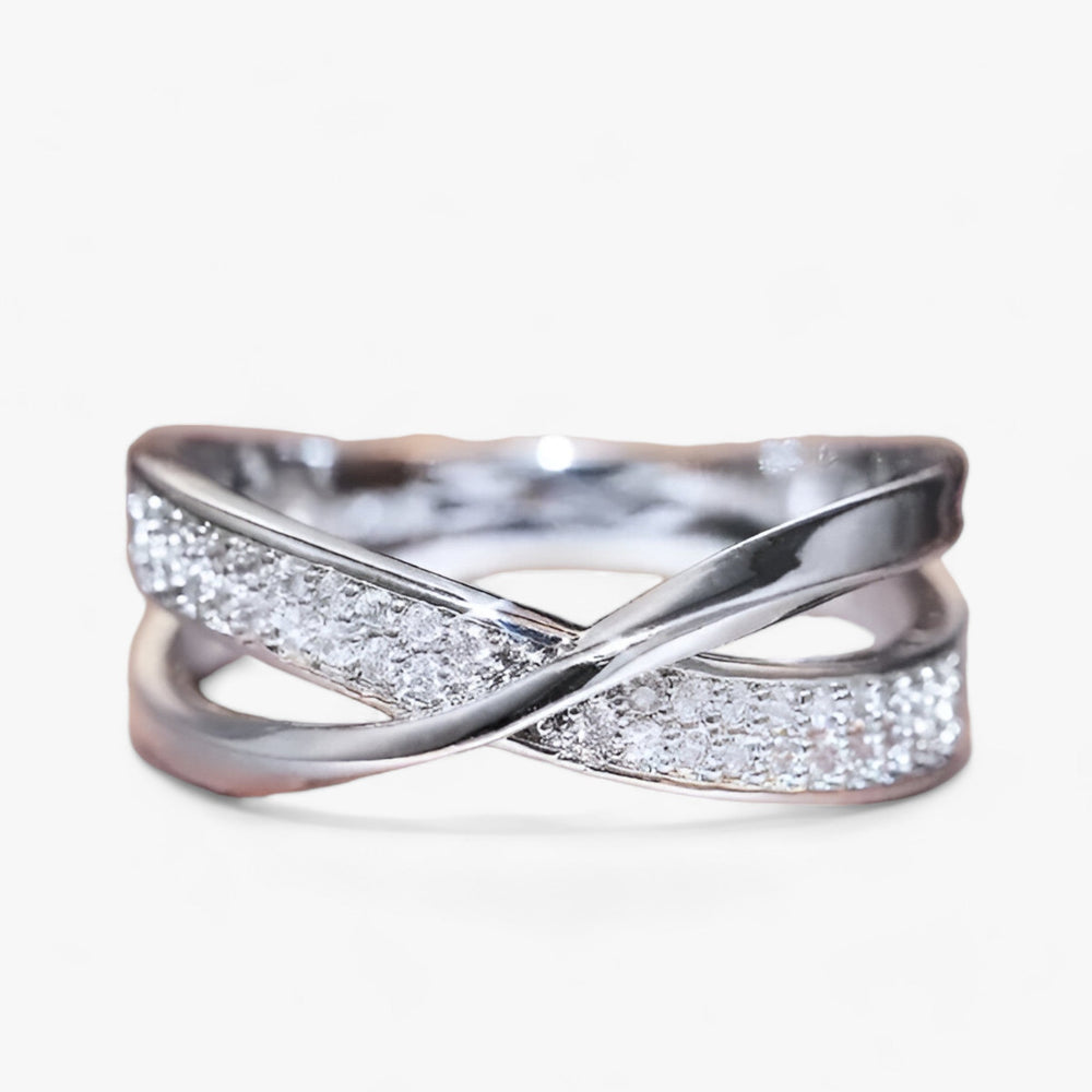 Tessa | Women's X-Shaped Cross Ring - Sparkling Zirconia, Gold/Silver