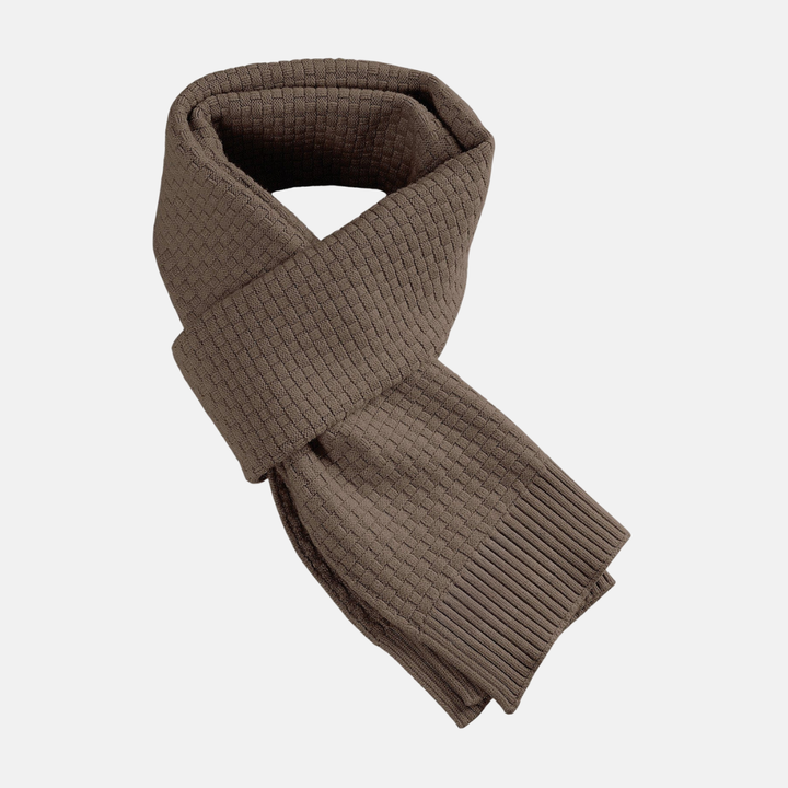 Textured Waffle Knit Scarf with Ribbed Edges Coffee