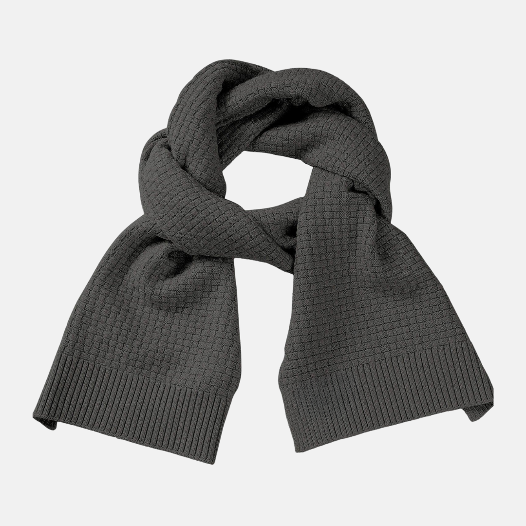 Textured Waffle Knit Scarf with Ribbed Edges