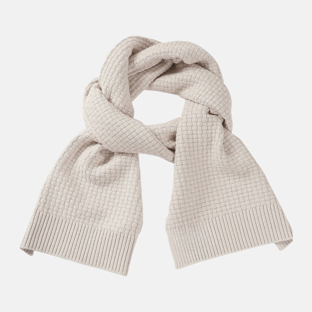 Textured Waffle Knit Scarf with Ribbed Edges
