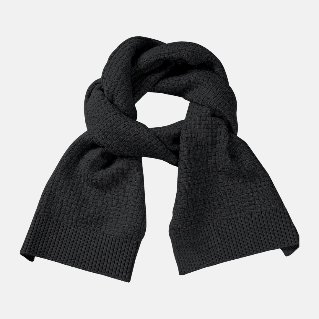 Textured Waffle Knit Scarf with Ribbed Edges