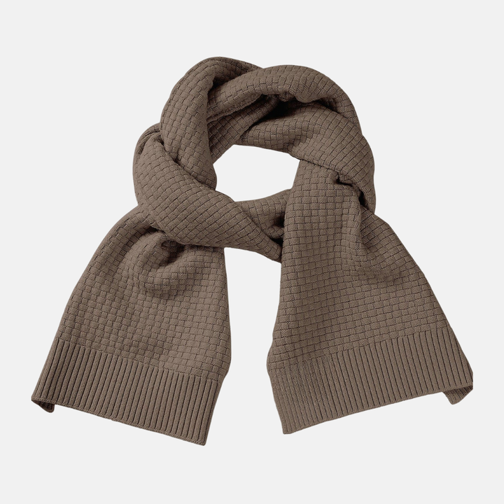 Textured Waffle Knit Scarf with Ribbed Edges