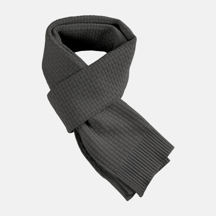 Textured Waffle Knit Scarf with Ribbed Edges Gunmetal Gray