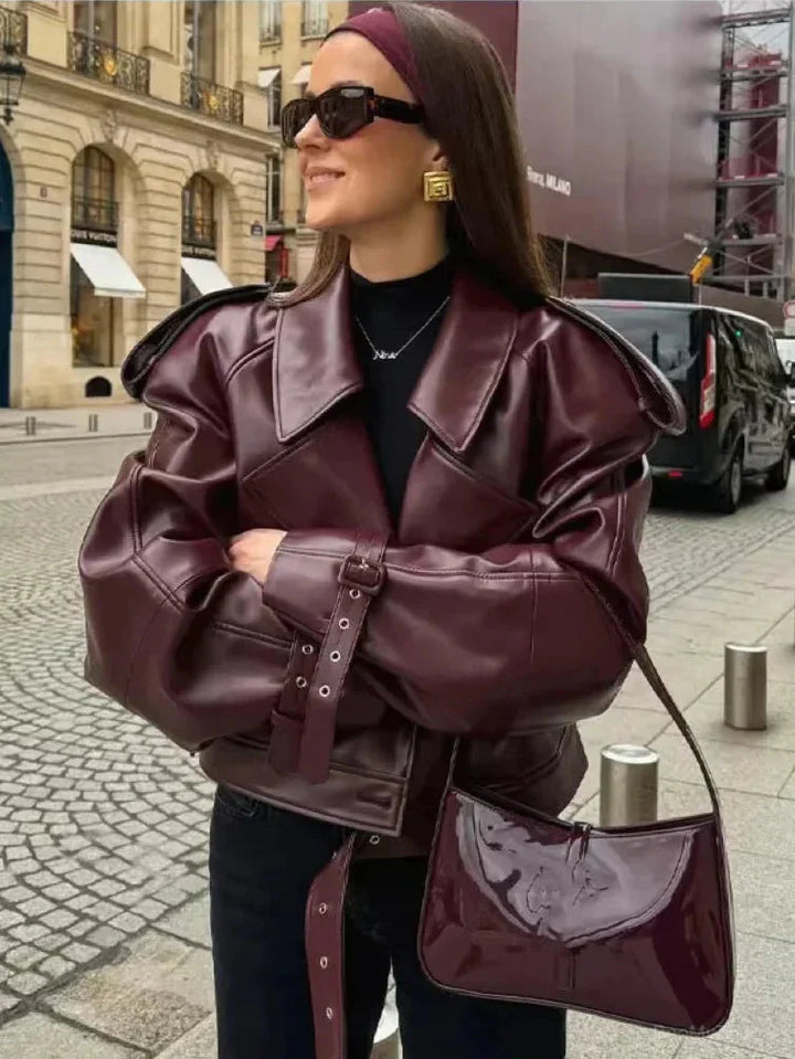 Textured Zip Jacket for Women - Stylish & Comfortable Outerwear Wine Red
