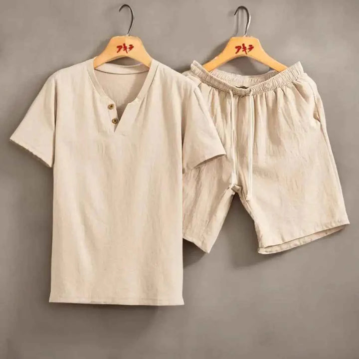 Men's Linen Look Two-Piece Set Khaki