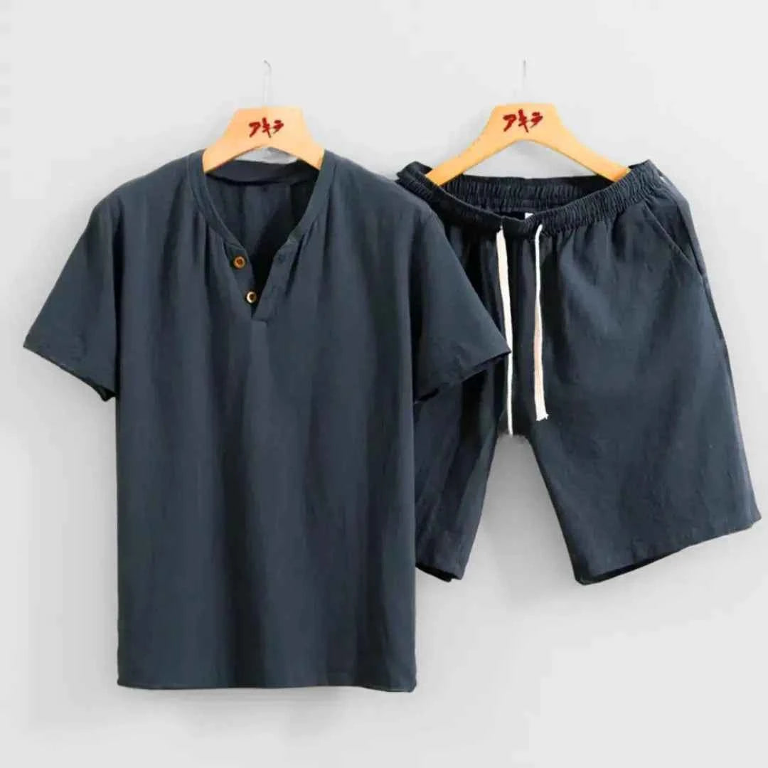 Men's Linen Look Two-Piece Set Navy