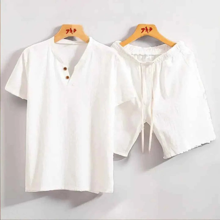 Men's Linen Look Two-Piece Set White