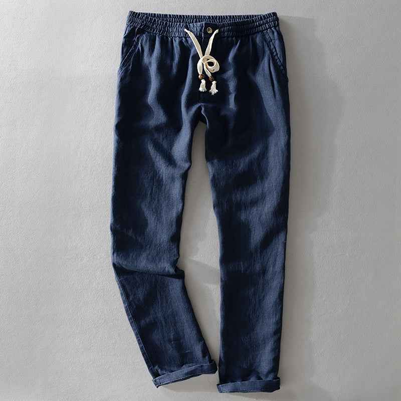 Men's Relaxed Fit Pants – Breathable Fabric with Elastic Drawstring Waist Dark Blue