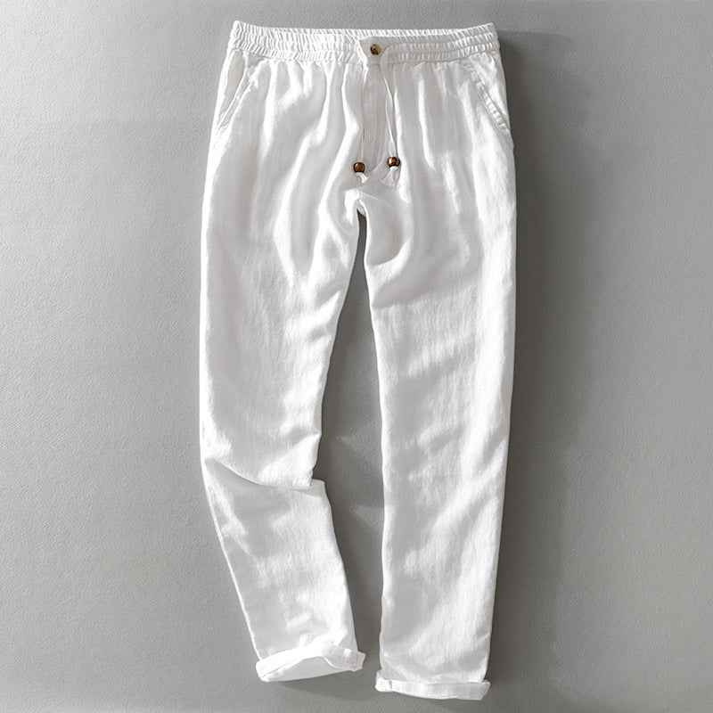 Men's Relaxed Fit Pants – Breathable Fabric with Elastic Drawstring Waist White