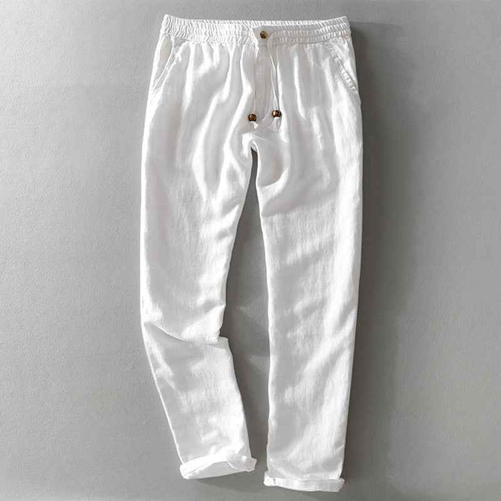Men's Relaxed Fit Pants – Breathable Fabric with Elastic Drawstring Waist White