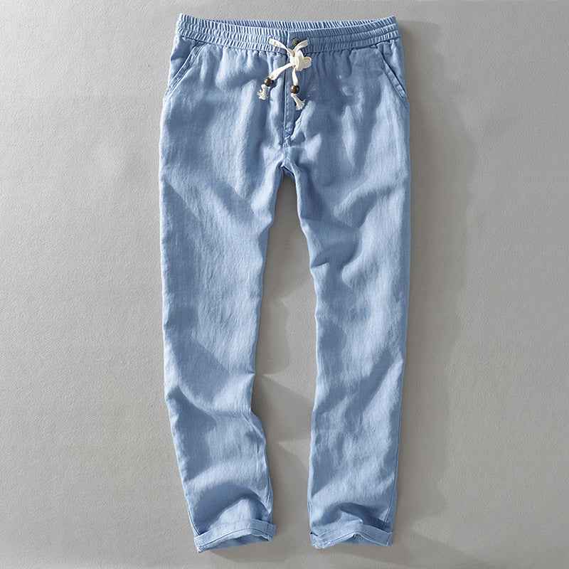 Men's Relaxed Fit Pants – Breathable Fabric with Elastic Drawstring Waist Blue