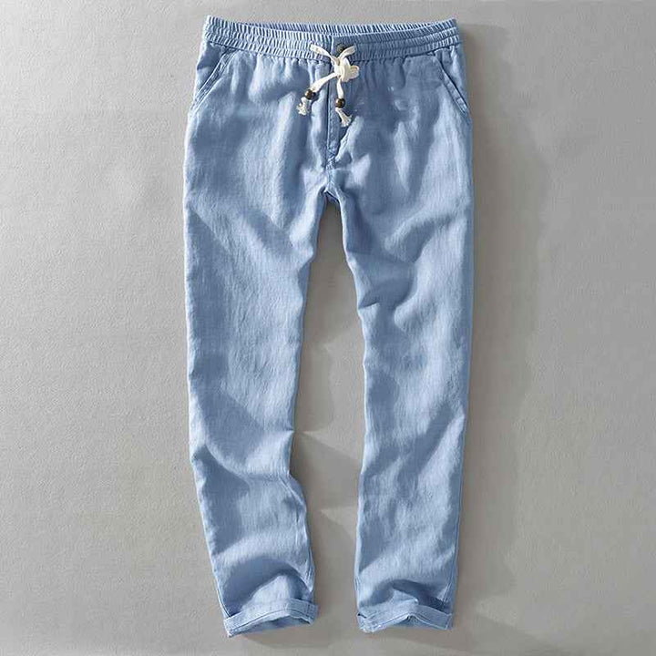 Men's Relaxed Fit Pants – Breathable Fabric with Elastic Drawstring Waist Blue