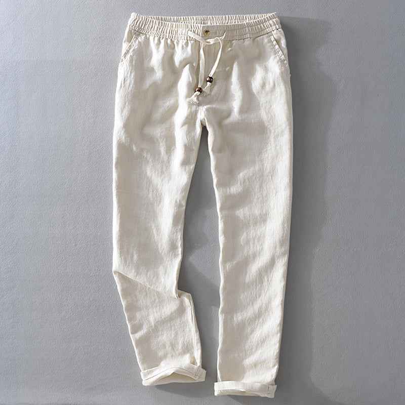 Men's Relaxed Fit Pants – Breathable Fabric with Elastic Drawstring Waist Beige
