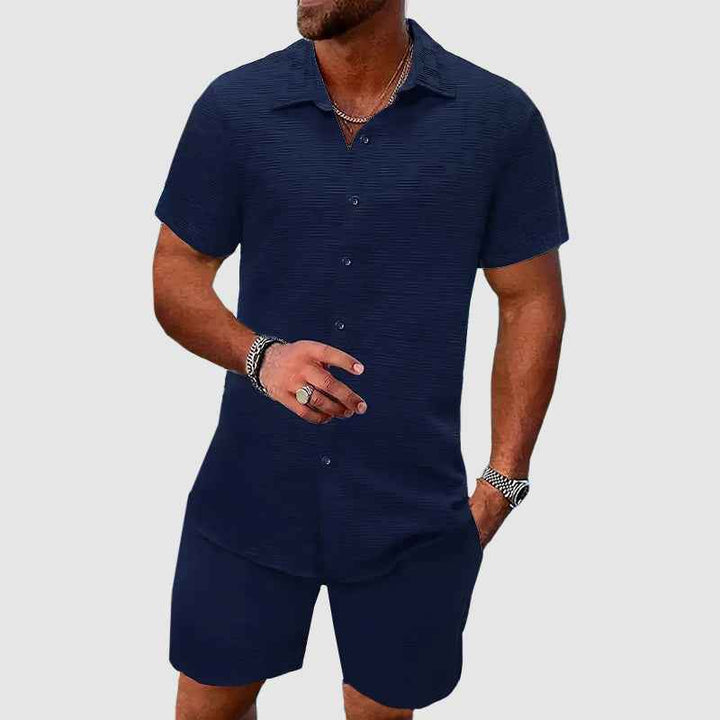 Men's Relaxed Fit Shirt and Shorts Set – Short Sleeves – Breathable Luxury Fabric Blue