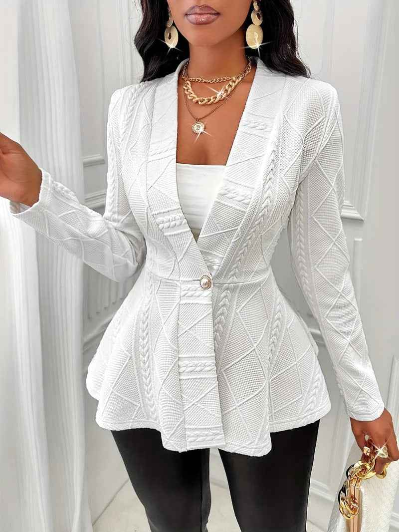Women's Tailored Blazer - Cable-Knit Design - Long Sleeve - Single Button Closure White