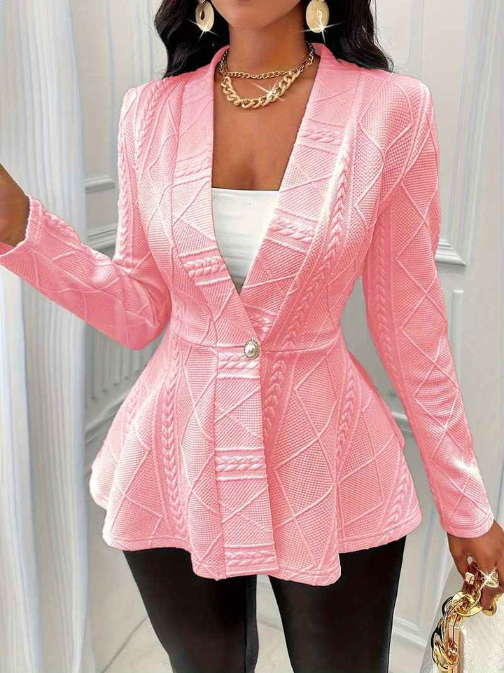 Women's Tailored Blazer - Cable-Knit Design - Long Sleeve - Single Button Closure Light Pink