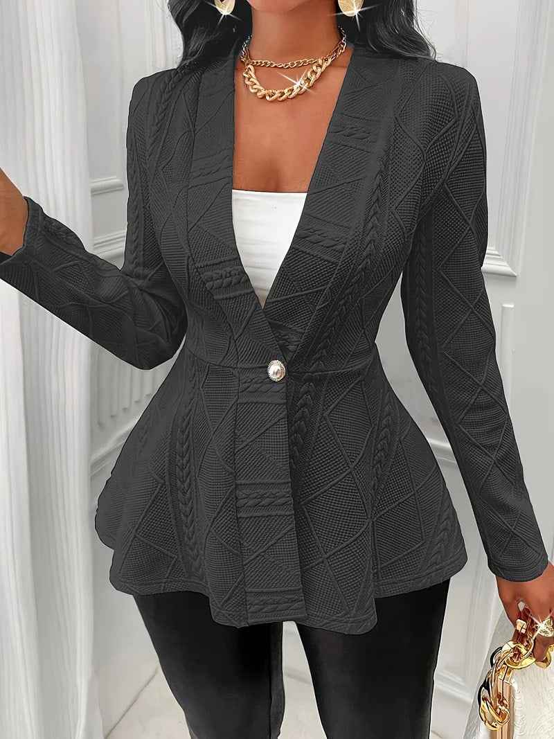 Women's Tailored Blazer - Cable-Knit Design - Long Sleeve - Single Button Closure Grey