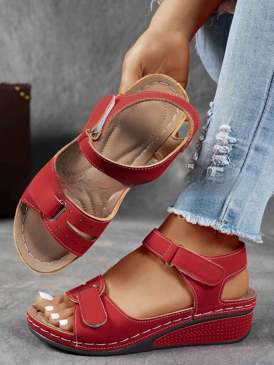 Thick Bottom Plus Size Strap Sandals Red