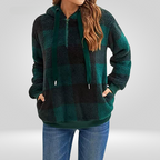 Women's Relaxed Fit Hoodie Sweater – Soft Knit with Half Zipper & Diamond Pattern Green