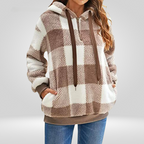 Women's Relaxed Fit Hoodie Sweater – Soft Knit with Half Zipper & Diamond Pattern Beige