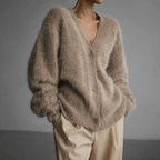 Women's Elegant V-Neck Oversized Cashmere Cardigan Beige