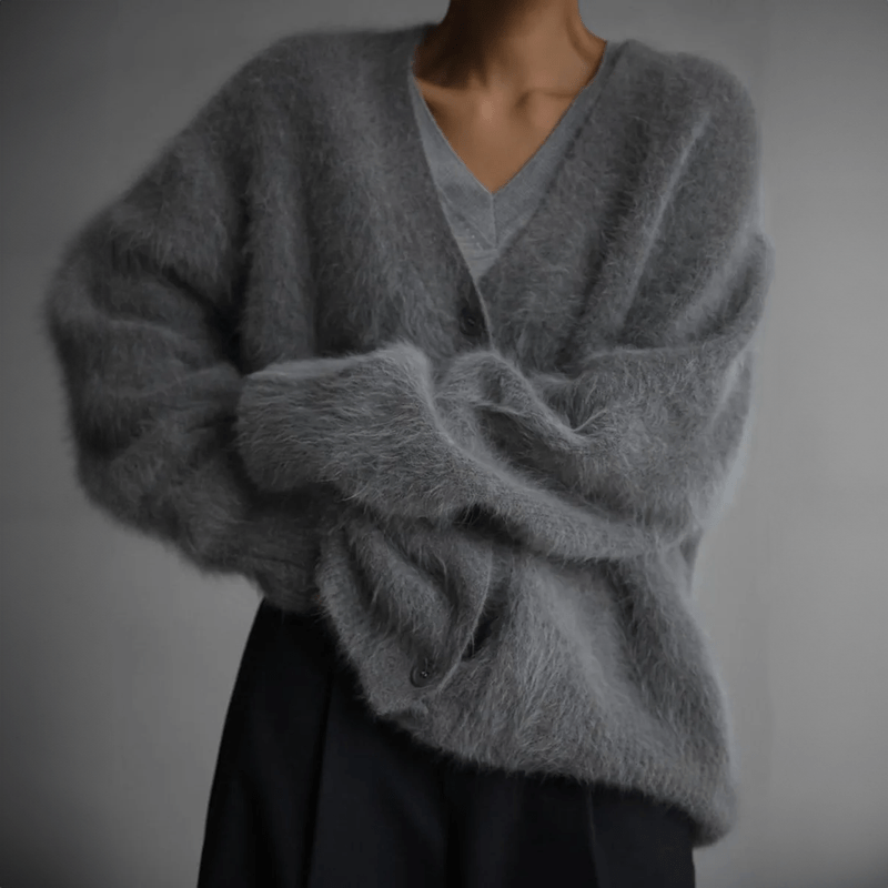 Women's Elegant V-Neck Oversized Cashmere Cardigan Dark Grey