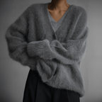 Women's Elegant V-Neck Oversized Cashmere Cardigan Dark Grey