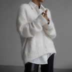 Women's Elegant V-Neck Oversized Cashmere Cardigan White