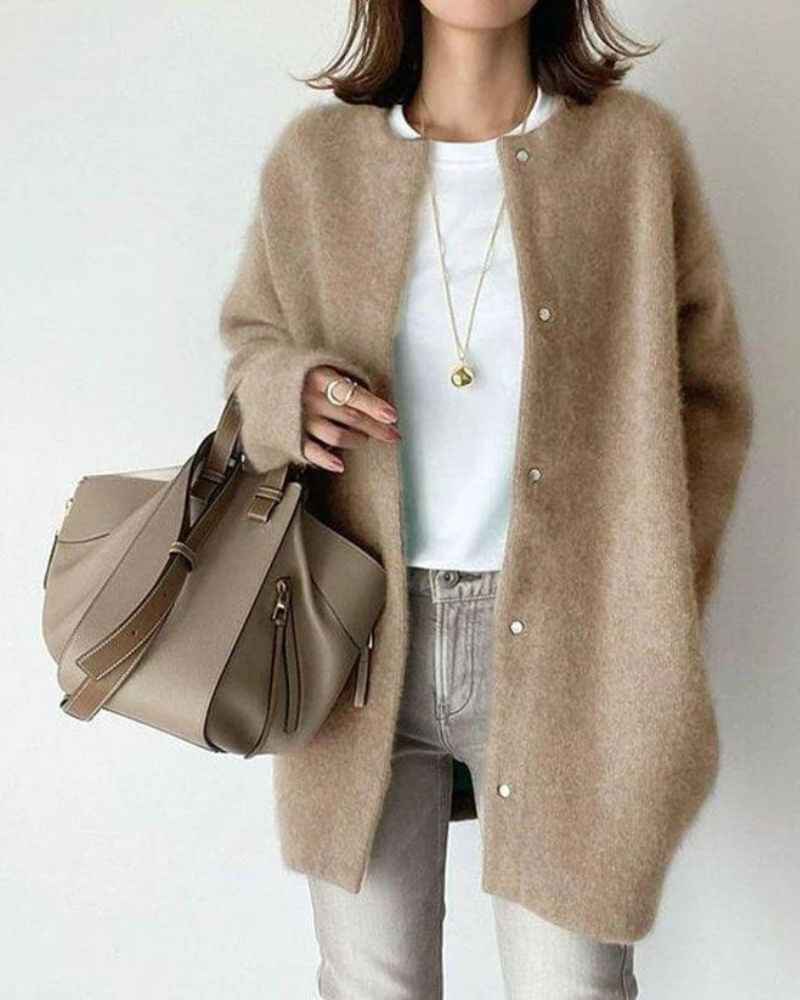 Women's Elegant Woolen Cardigan Beige