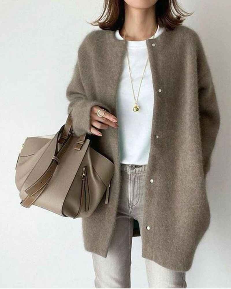 Women's Elegant Woolen Cardigan Dark Brown