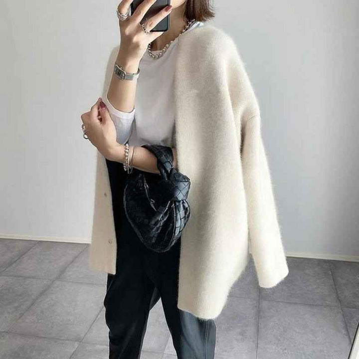 Women's Elegant Woolen Cardigan White