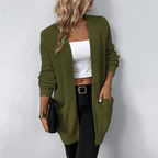 Women's Elegant Long Cardigan with Pockets Army Green
