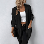 Women's Elegant Long Cardigan with Pockets Black