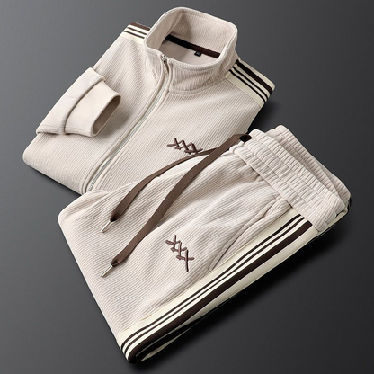 Corduroy Tracksuit Set Tailored Fit Chestnut Brown Legacy Cream Legacy Cream