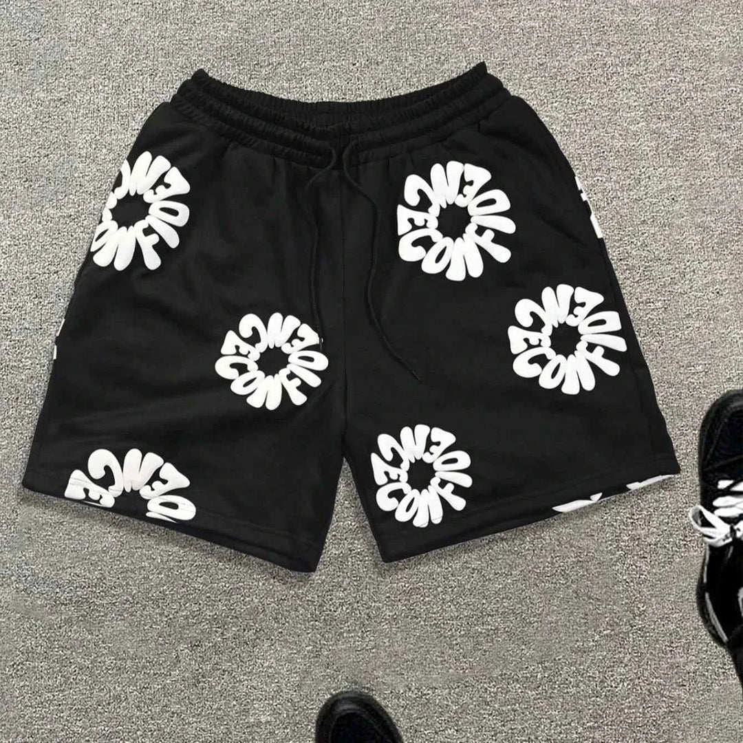 Trendy Men's Casual Quick-Dry Oversized Denim Tears Beach Shorts Black