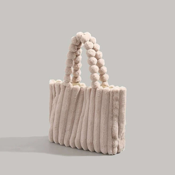 Trendy Women's Tote Bag with Plush Pom-Pom Handles