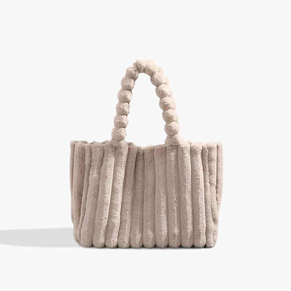 Trendy Women's Tote Bag with Plush Pom-Pom Handles