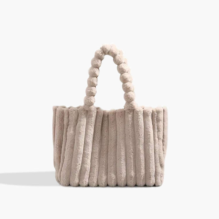 Trendy Women's Tote Bag with Plush Pom-Pom Handles
