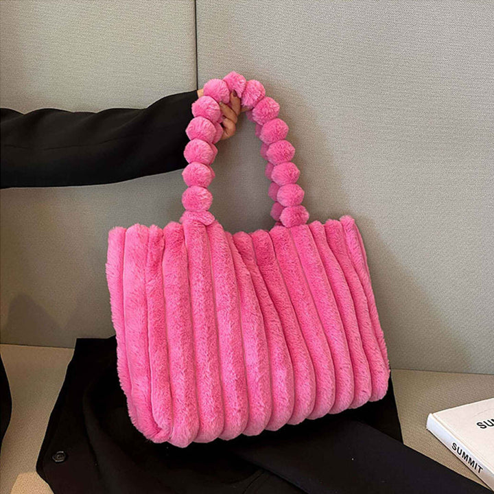 Trendy Women's Tote Bag with Plush Pom-Pom Handles