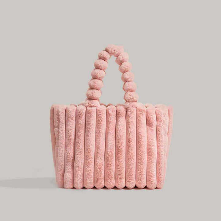 Trendy Women's Tote Bag with Plush Pom-Pom Handles Pink
