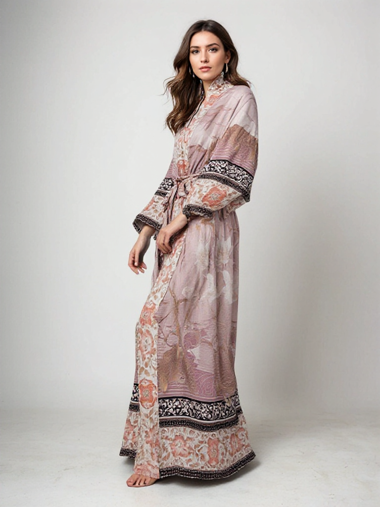 Tullia | Floral Print Maxi Kimono for Women Dusty Rose One size fits all