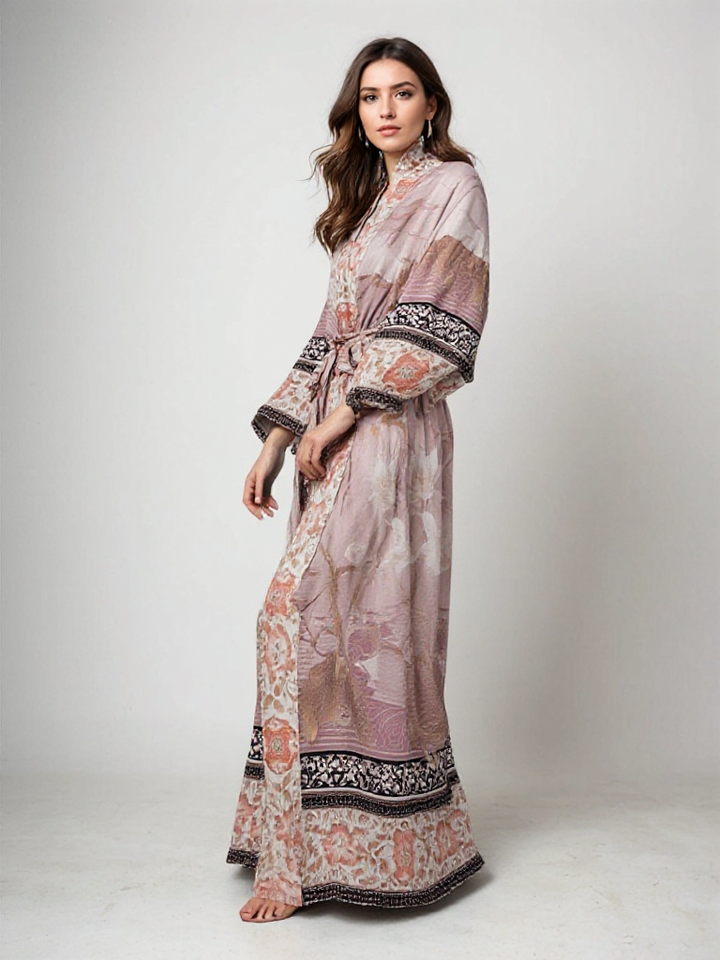 Tullia | Floral Print Maxi Kimono for Women Dusty Rose One size fits all