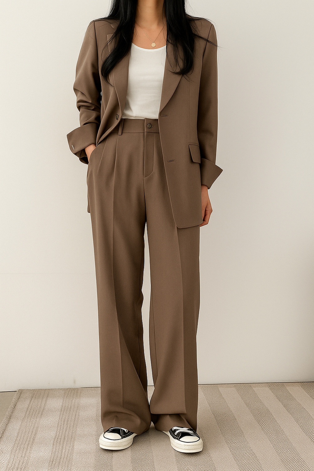 Sophia | Women's Two-Piece Blazer and Trousers Suit Brown