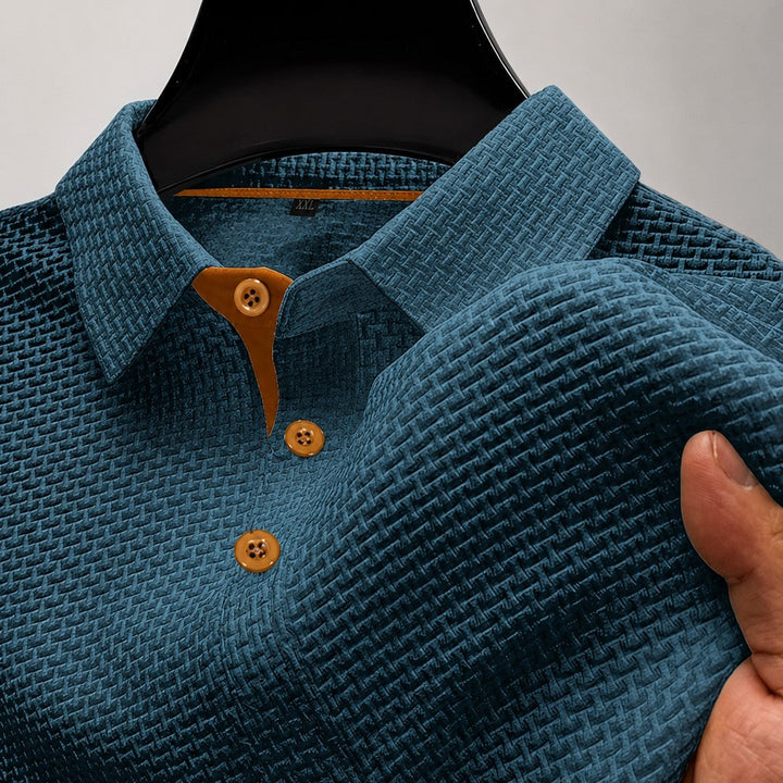Men's Textured Short Sleeve Button-Up Polo Shirt Green