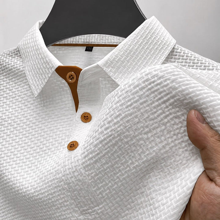 Men's Textured Short Sleeve Button-Up Polo Shirt White