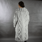 Women's Hooded Cable Knit Long Cardigan with Buttons - Comfortable Fit