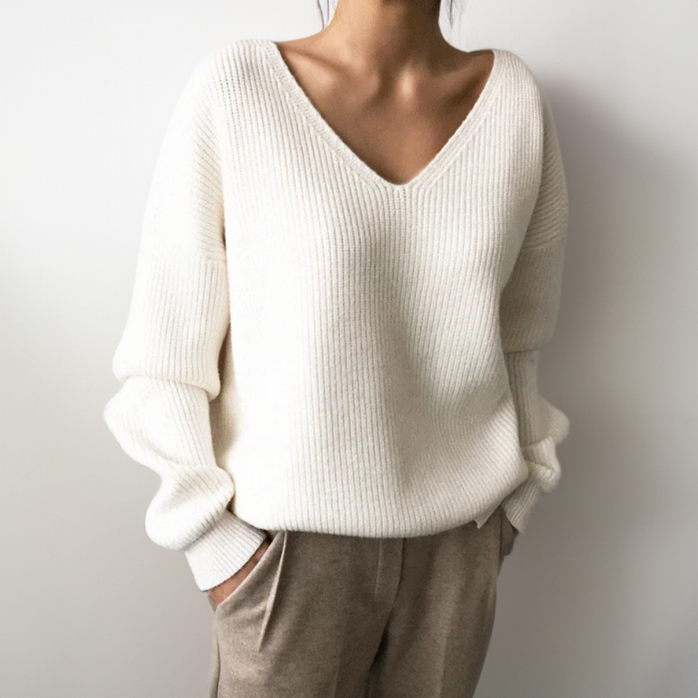 Women's Soft Knit V-Neck Sweater White