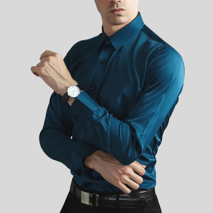 Men's Wrinkle-Free Dress Shirt Navy Blue