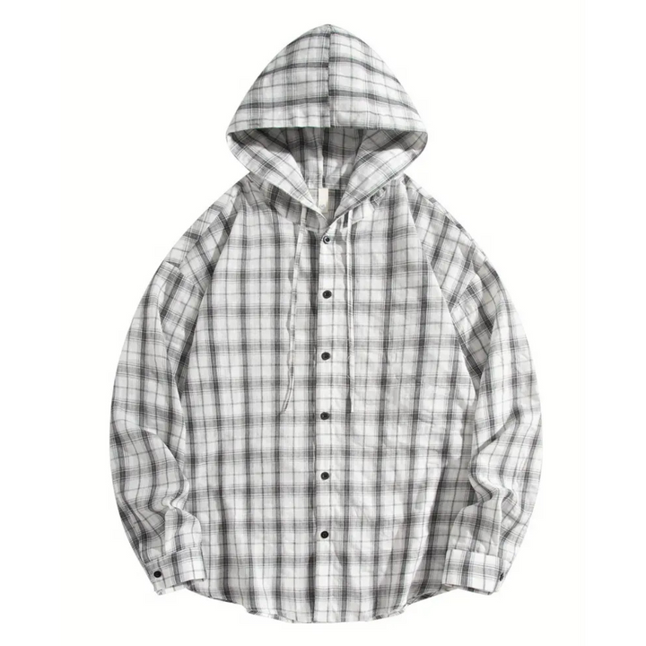 Men's Hooded Plaid Shirt - Stylish and Comfortable White
