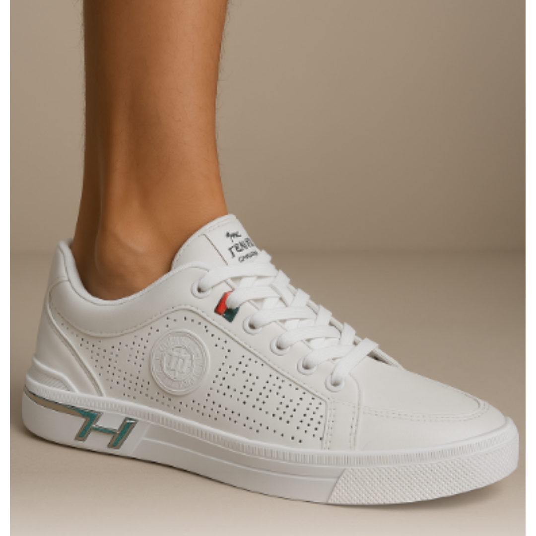 Modern Men's Sneakers with Lacing and Low Shaft - White & Beige White